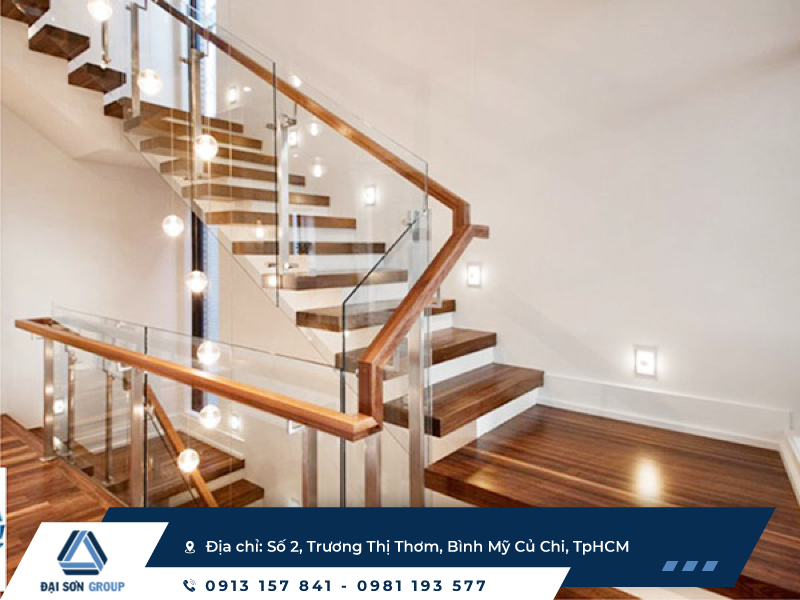 nội thất cầu thang kính hiện đại