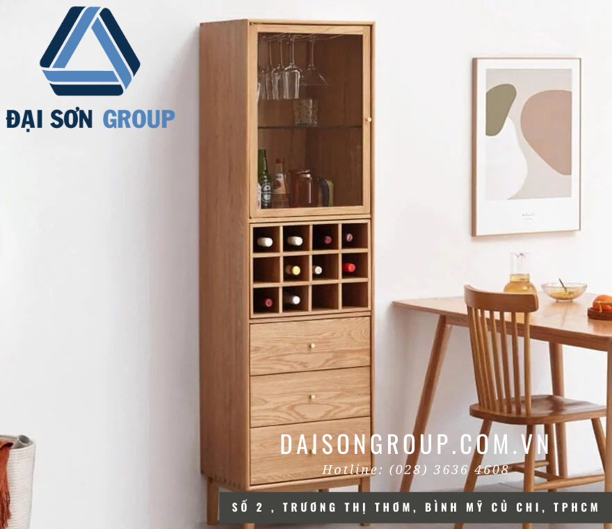 Tủ rượu gỗ sồi tự nhiên thiết kế hiện đại DSTR-04