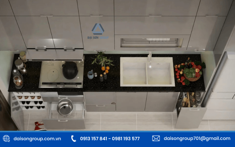 tủ bếp chữ I cho nhà nhỏ