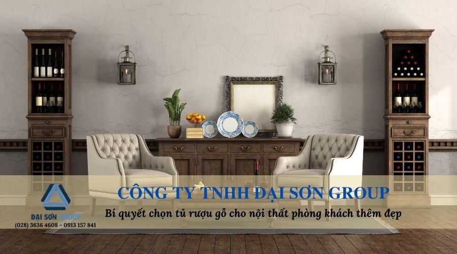 tủ rượu gỗ cho nội thất phòng khách thêm đẹp
