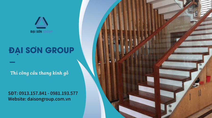 cầu thang kính gỗ